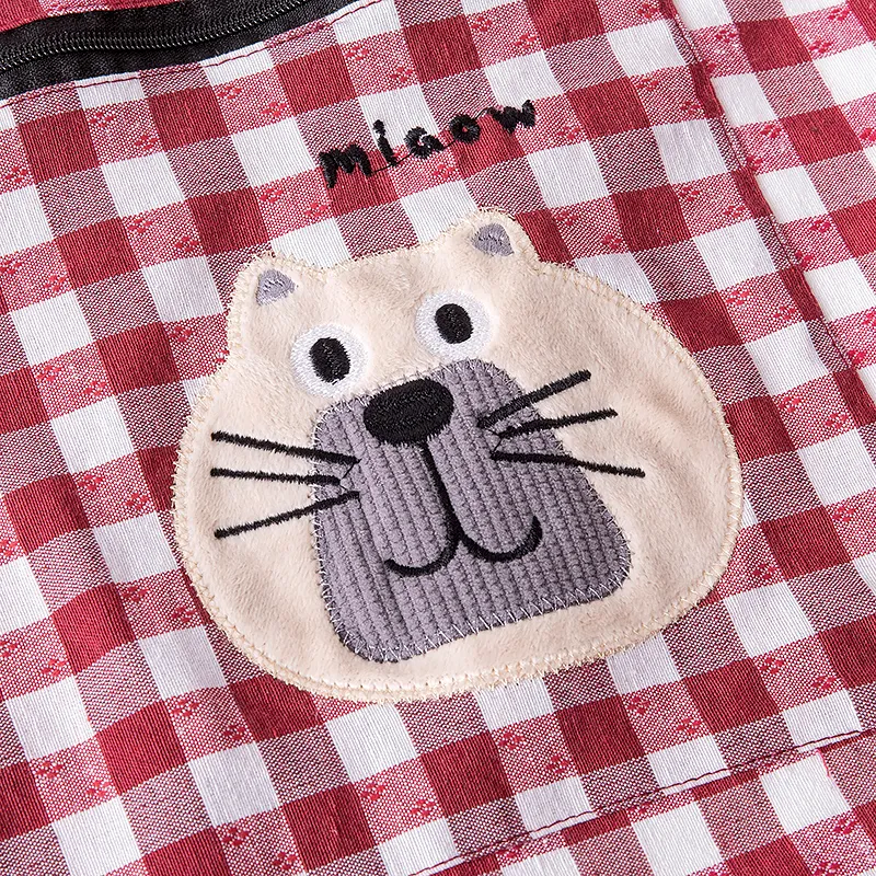 Цзяцили Детский вышитый котенок хлопковый клетчатый передник с длинными рукавами для домашней работы 8327 (15)