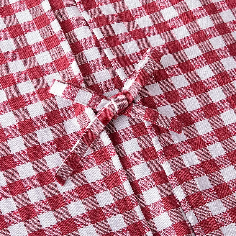 Цзяцили Детский вышитый котенок хлопковый клетчатый передник с длинными рукавами для домашней работы 8327 (17)