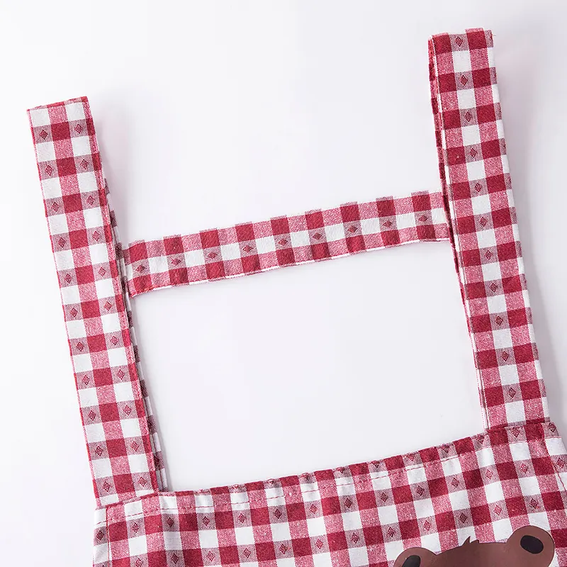 Цзяцили Детский принт с медвежонком хлопковый клетчатый фартук 6357 (13)