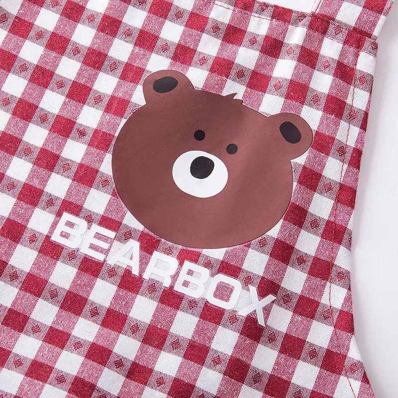 Цзяцили Детский принт с медвежонком хлопковый клетчатый фартук 6357 (14)