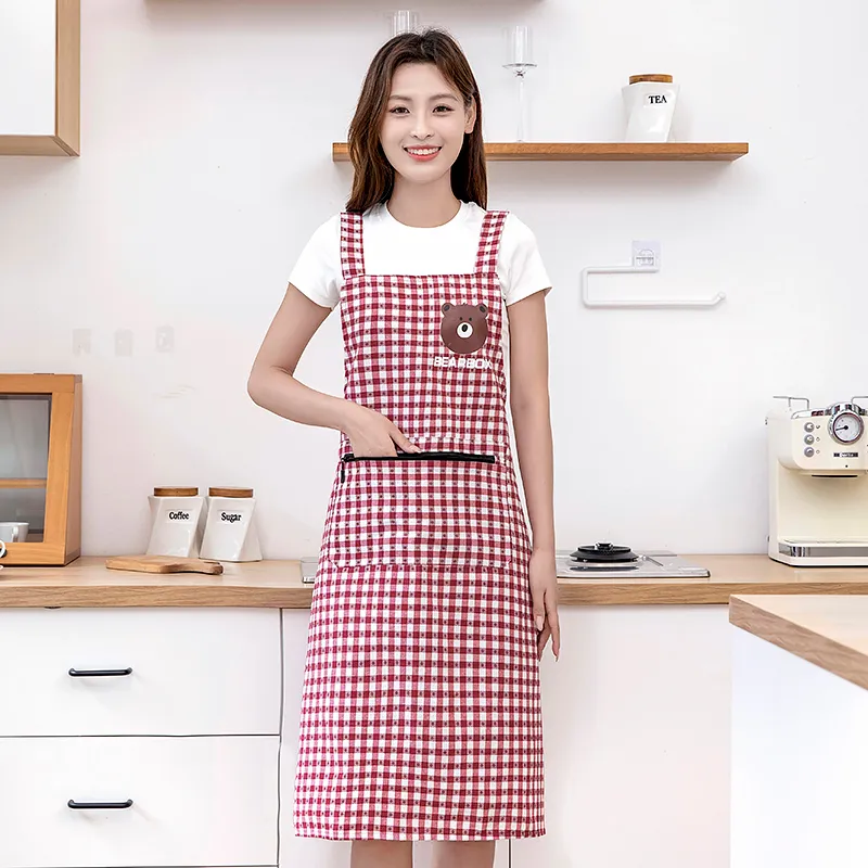 Цзяцили Детский принт с медвежонком хлопковый клетчатый фартук 6357 (5)