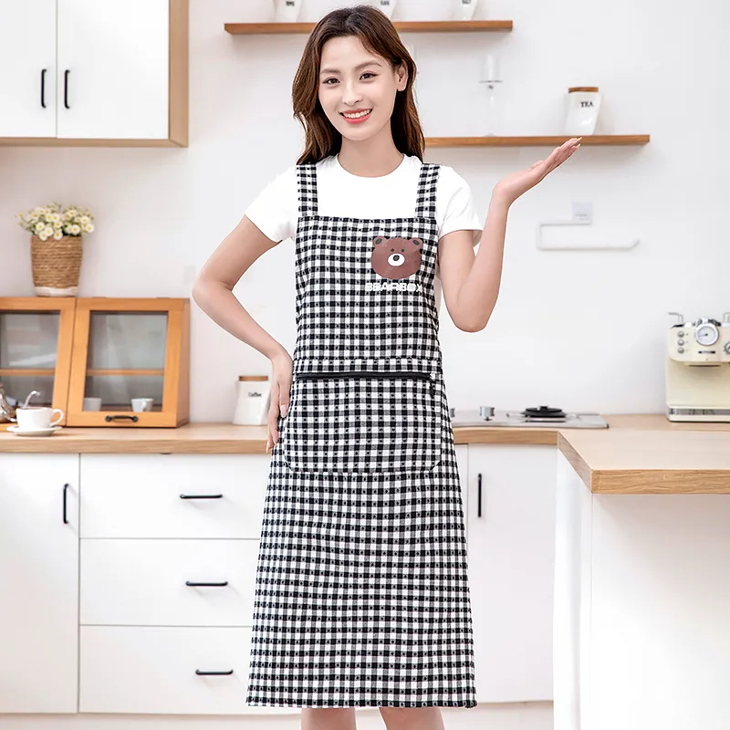 Цзяцили Детский принт с медвежонком хлопковый клетчатый фартук 6357 (7)