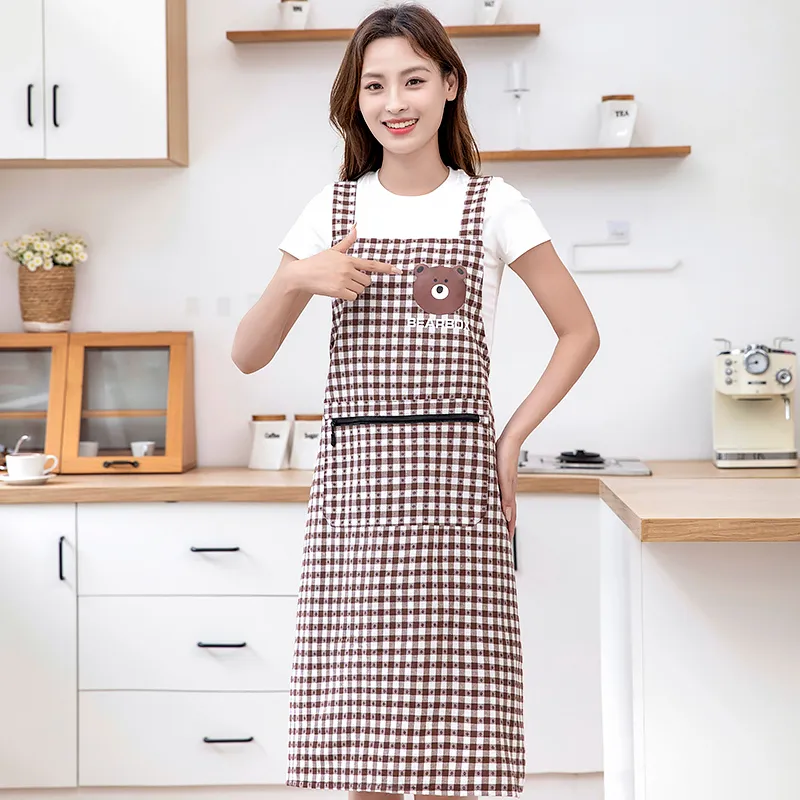 Цзяцили Детский принт с медвежонком хлопковый клетчатый фартук 6357 (8)
