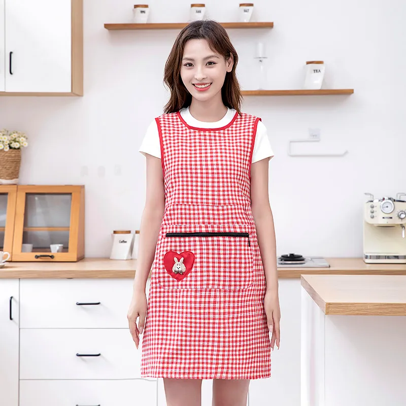 Цзяцили Модный жилет-фартук с кроликом и сердечками хлопковый клетчатый для кухни и приготовления пищи 7338 (5)