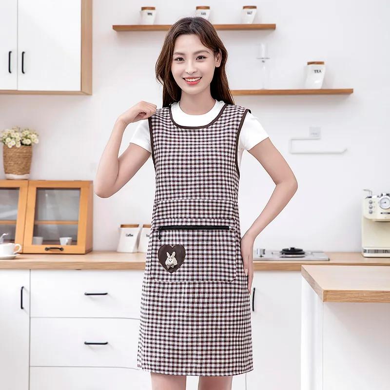 Цзяцили Модный жилет-фартук с кроликом и сердечками хлопковый клетчатый для кухни и приготовления пищи 7338 (7)