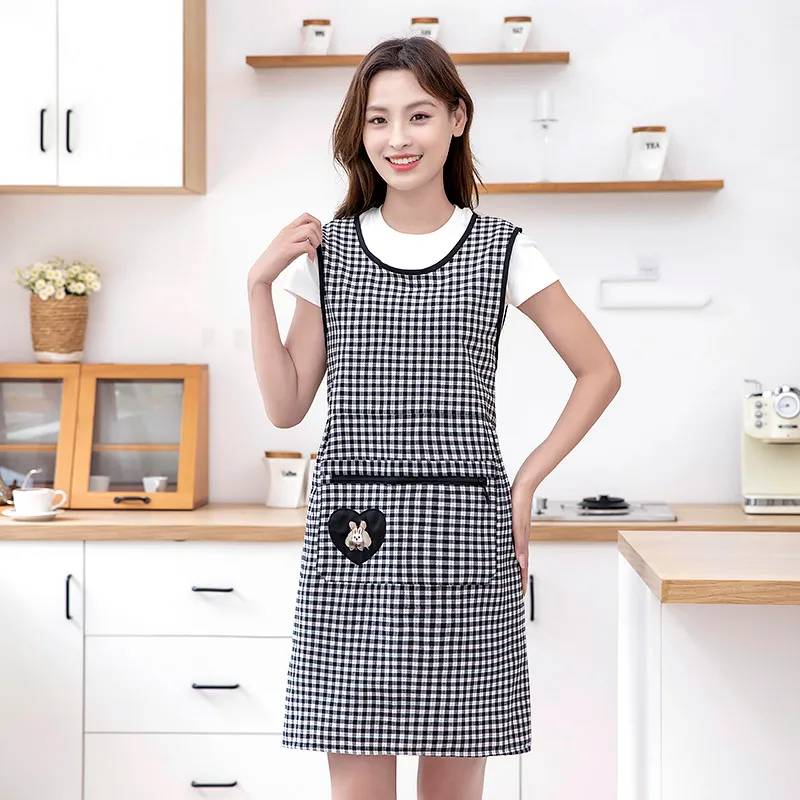 Цзяцили Модный жилет-фартук с кроликом и сердечками хлопковый клетчатый для кухни и приготовления пищи 7338 (8)