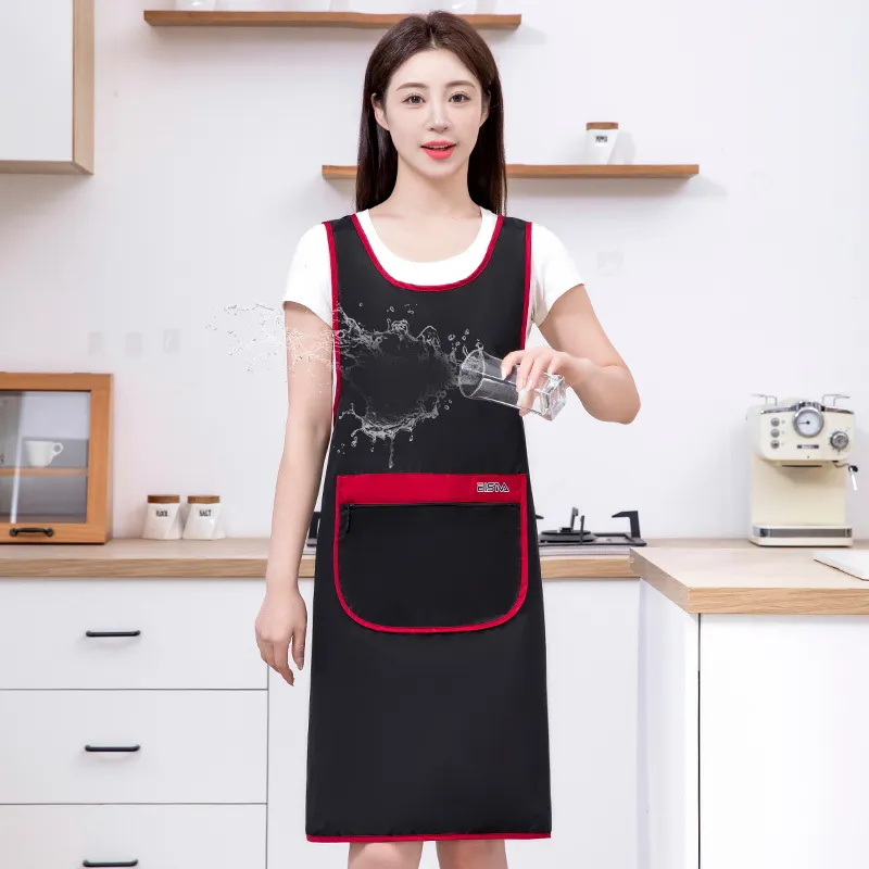 Цзяцили Модный контрастный жилет-фартук с карманом на молнии для домашней кухни водонепроницаемый защита от масла 6760 (4)