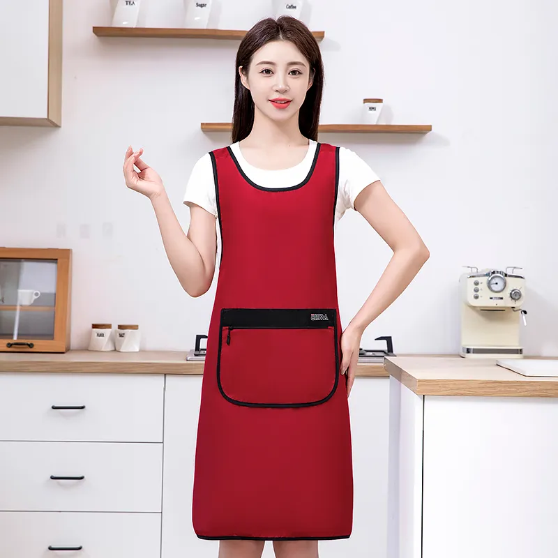 Цзяцили Модный контрастный жилет-фартук с карманом на молнии для домашней кухни водонепроницаемый защита от масла 6760 (5)