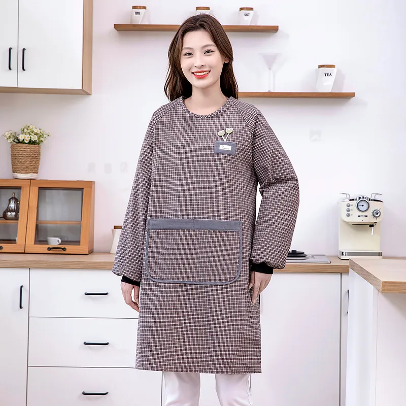 Цзяцили Свежий рельефный цветочный утолщенный передник с длинными рукавами для домашнего приготовления пищи защита от пыли 8358 (5)