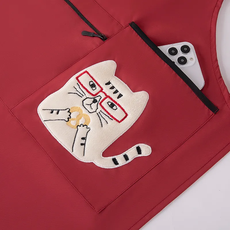 Цзяцили Симпатичный фартук с кошками и карманом на молнии для домашнего приготовления пищи 6756 (7)