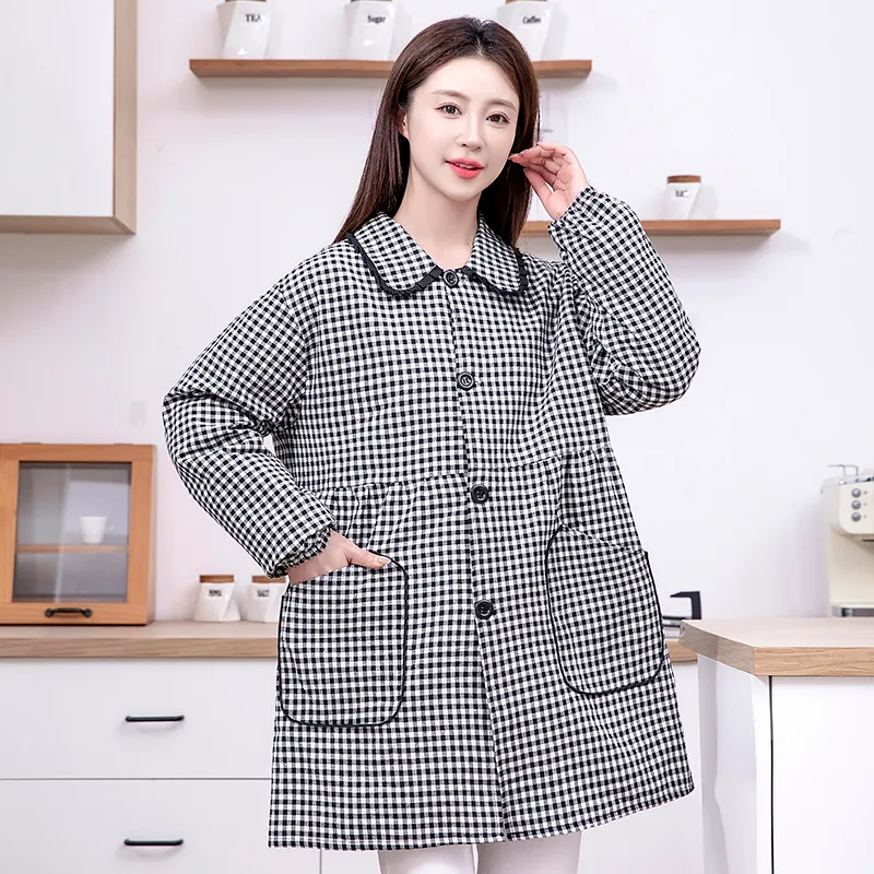 клетчатый плательный фартук домашный с длинными рукавами для кухни и приготовления пищи ношение поверх одежды защита от пыли 3731 (4)