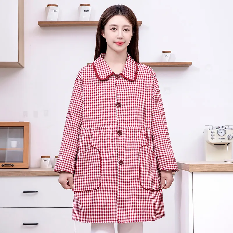 клетчатый плательный фартук домашный с длинными рукавами для кухни и приготовления пищи ношение поверх одежды защита от пыли 3731 (6)